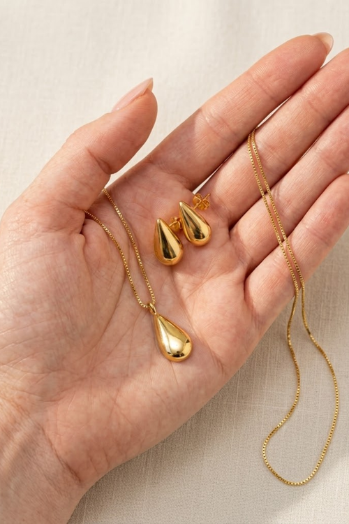 Golden Drop Necklace & Earrings Set