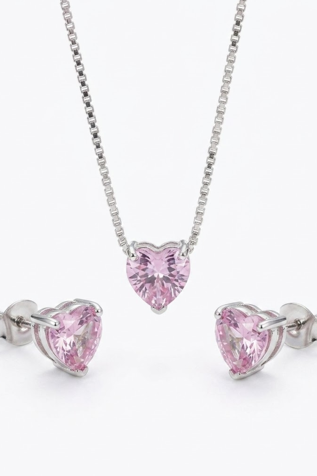 Pink Heart Necklace & Earrings Set