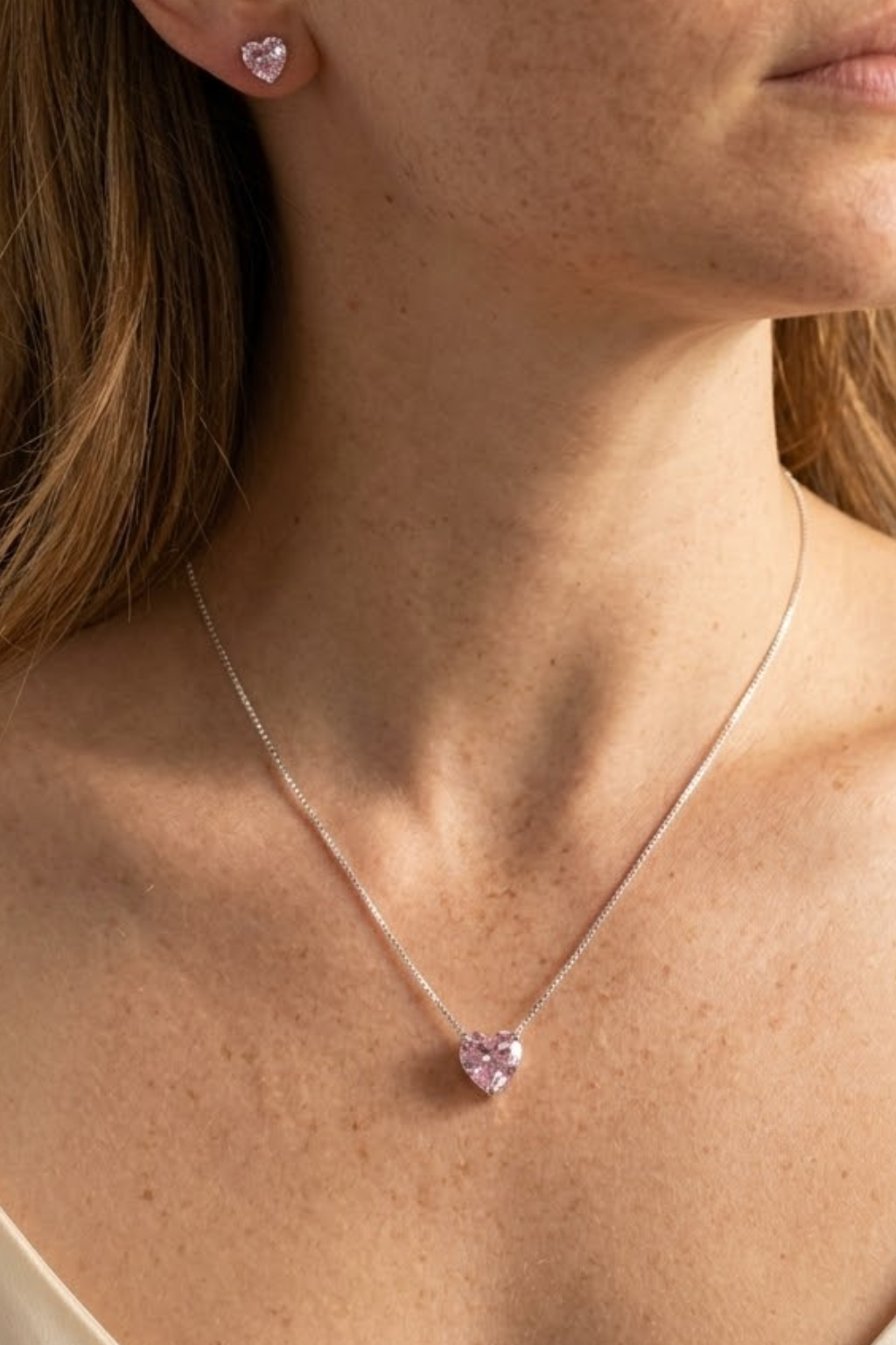 Pink Heart Necklace & Earrings Set