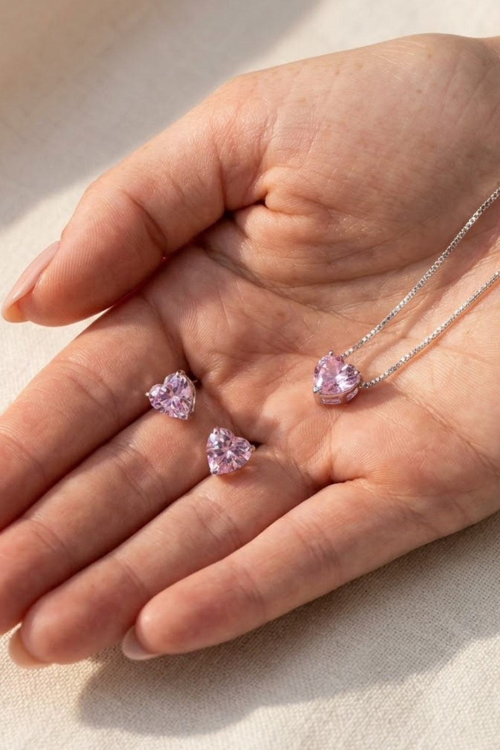 Pink Heart Necklace & Earrings Set