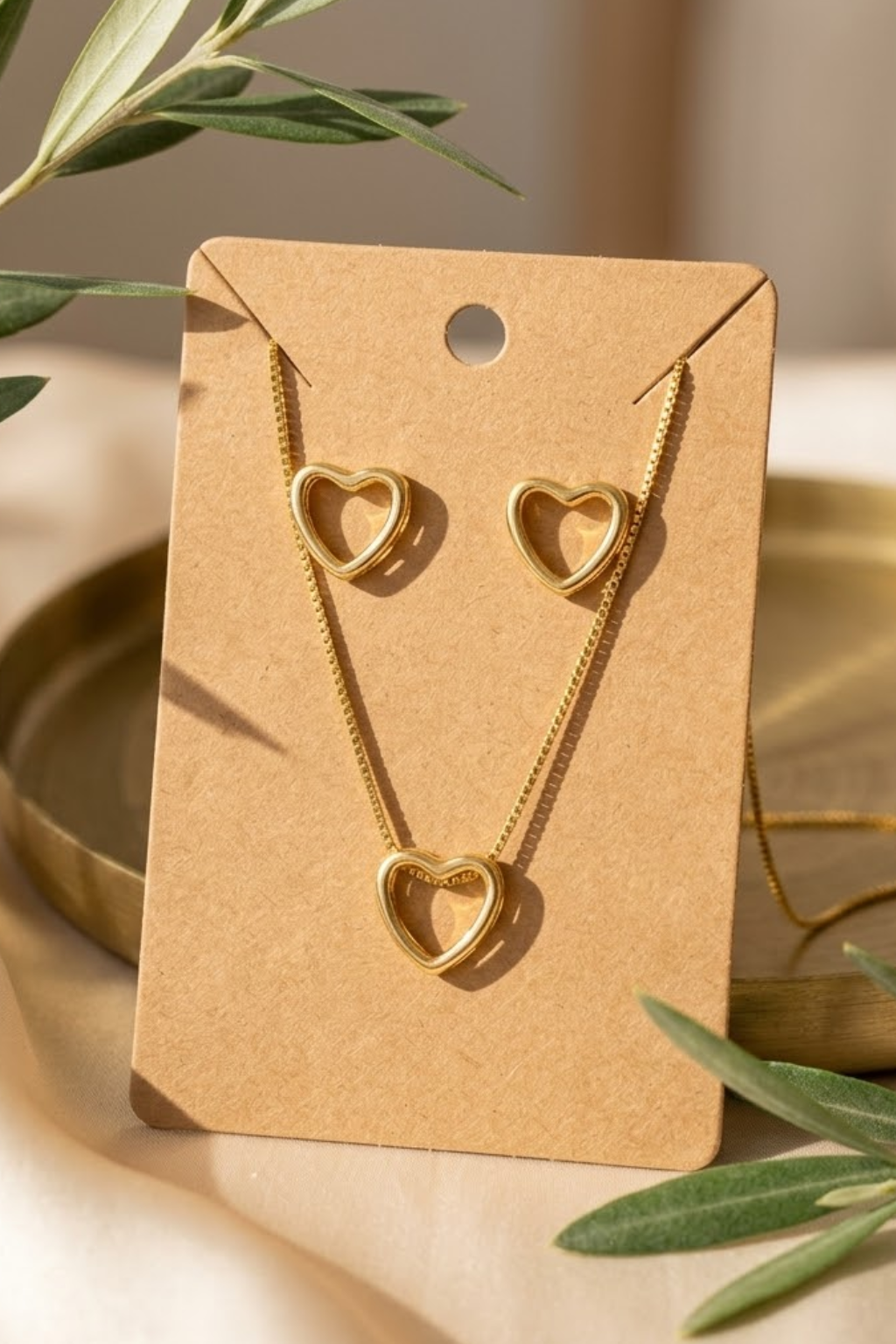Open Heart Necklace & Earrings Set