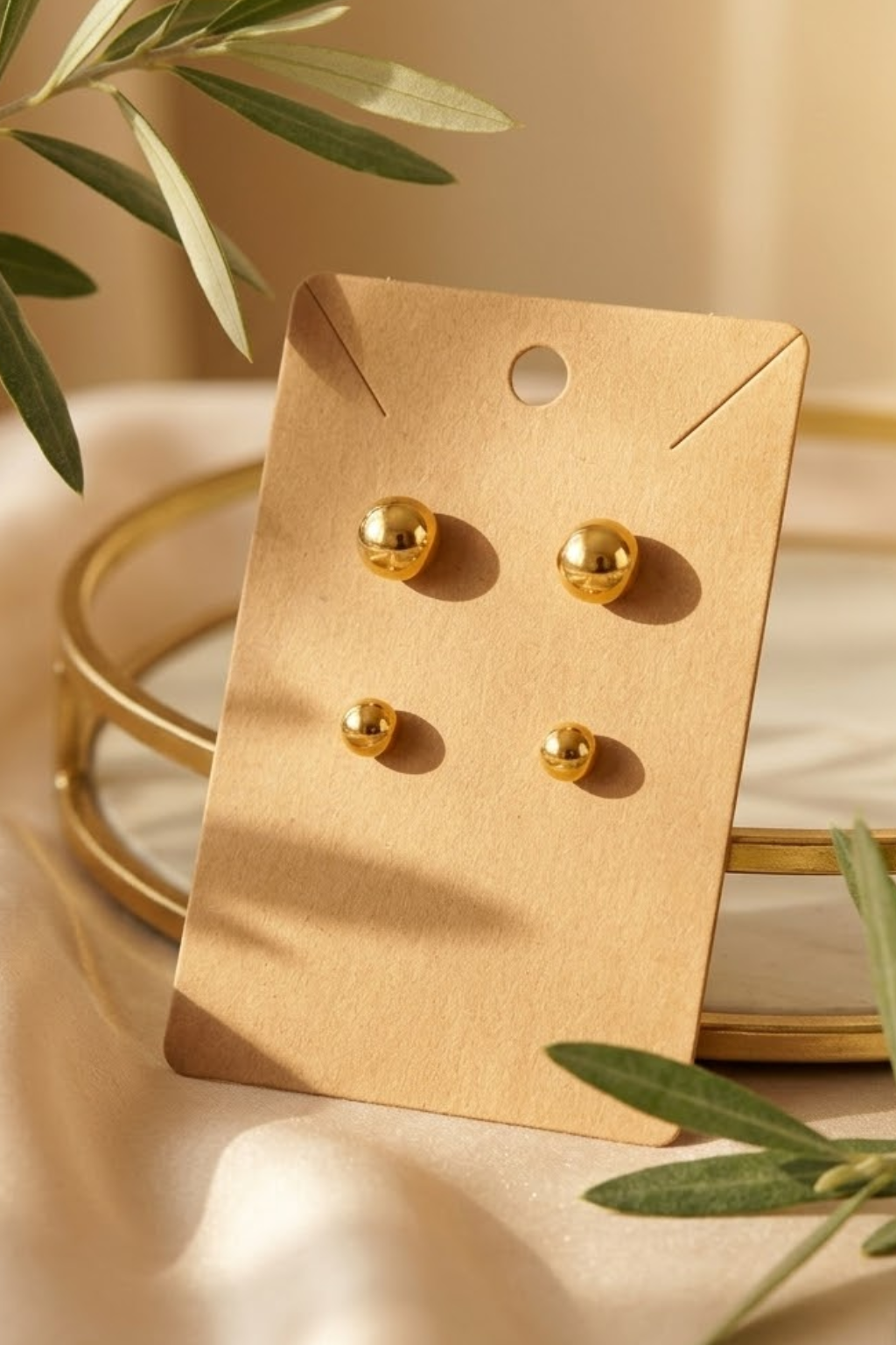ZENVY Golden Ball Stud Earrings